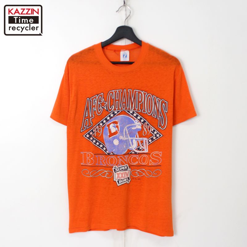 80s USA製 NFL ヴィンテージ デンバー・ブロンコス LOGO7 半袖Tシャツ 古着 ★ メンズ 表記Lサイズ オレンジ