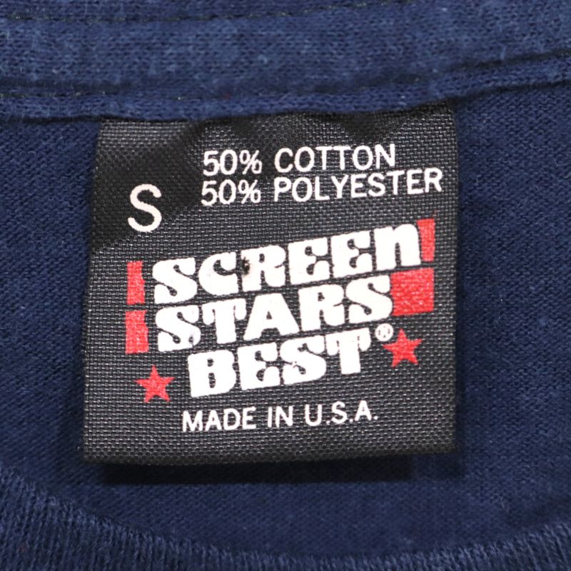 90s USA製 ヴィンテージ SCREEN STARS 袖プリント インディアンヘッド 長袖Tシャツ 古着 ★ メンズ 表記Sサイズ ネイビー