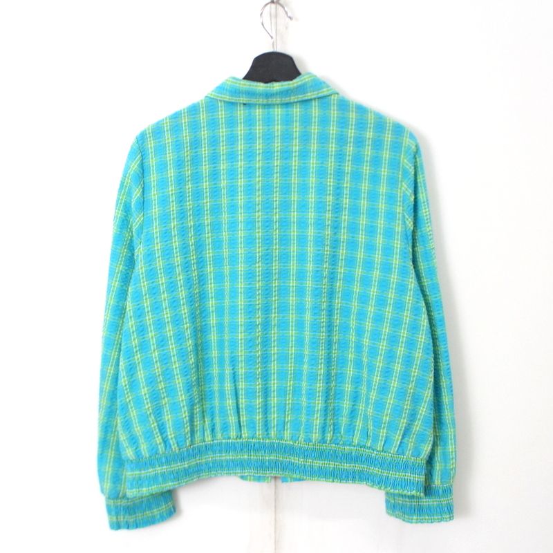 80s ヴィンテージ チェック柄 シアサッカー ジャケット 古着 ★ メンズ 表記Lサイズ ライトブルー・グリーン