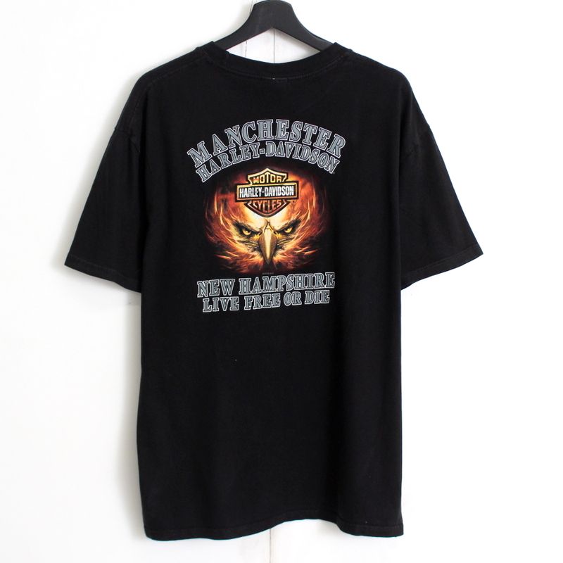 00s ハーレーダビッドソン HARLEY DAVIDSON スカル イーグル 半袖Tシャツ 古着 ★ メンズ 表記XLサイズ ブラック
