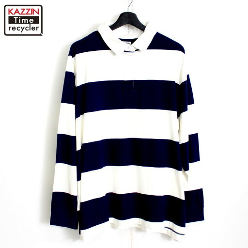 00s ランズエンド LANDS' END ボーダー柄 ラガーシャツ 古着 ★ レディース XL~サイズ相当 ビッグサイズ オーバーサイズ ネイビー・ホワイト 00s ランズエンド LANDS' END ボーダー柄 ラガーシャツ 古着 ★ レディース XL~サイズ相当 ビッグサイズ オーバーサイズ ネイビー・ホワイト