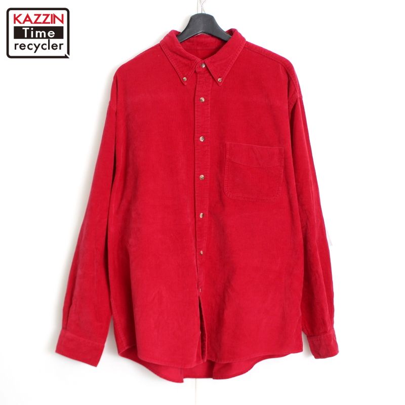 楽天Vintage古着屋 KAZZINTimerecycler90s ヴィンテージ エディー・バウアー Eddie Bauer ボタンダウン コーデュロイ 長袖シャツ 古着 ★ メンズ 表記Lサイズ レッド