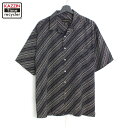 90s ヴィンテージ 総柄 シルク オープンカラー 半袖シャツ 古着 ★ メンズ 表記Lサイズ ブラック(4)
