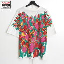 80s ヴィンテージ フラワー オーバープリント 半袖Tシャツ 古着 ★ メンズ 表記Lサイズ ホワイト