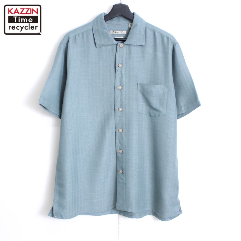 00s Batick Bay レーヨン ポリエステル 半袖シャツ 古着 ★ メンズ 表記Lサイズ グリーン(4)