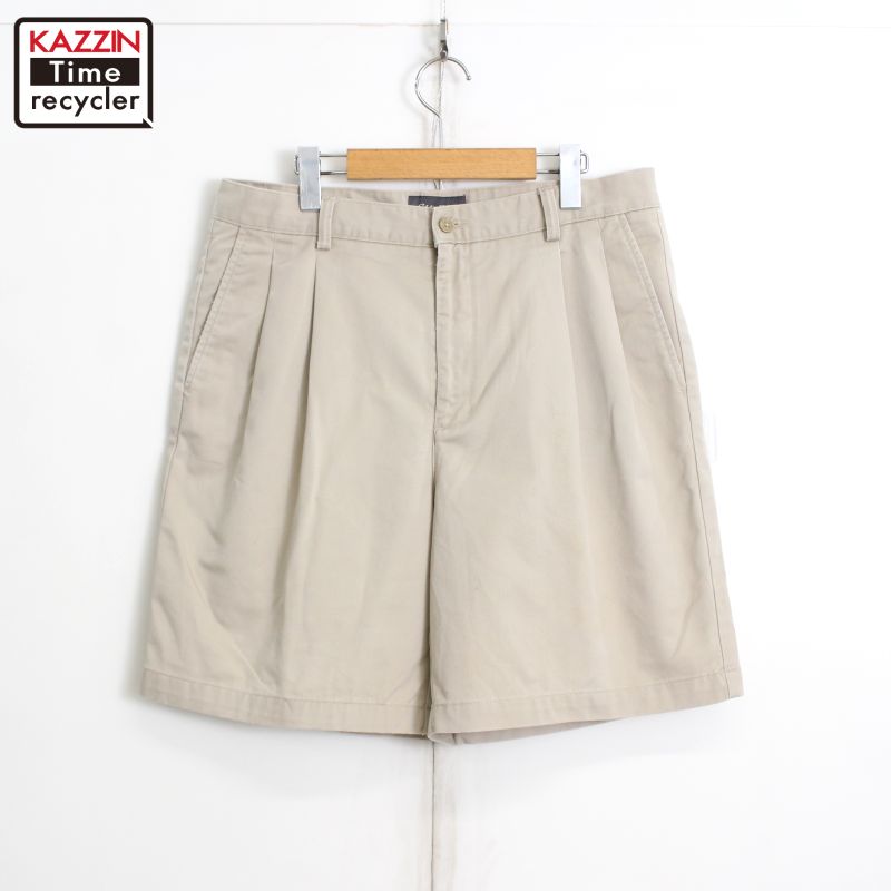 00s エディー・バウアー Eddie Bauer 2タック コットン チノ ショートパンツ 古着 ★ メンズ Lサイズ相当 ベージュ