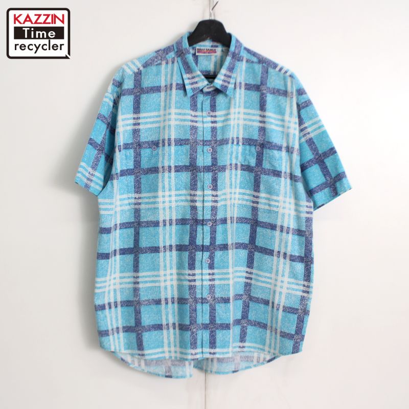 80s ヴィンテージ BRITTANIA チェック柄 半袖シャツ 古着 ★ メンズ 表記Lサイズ ライトブルー