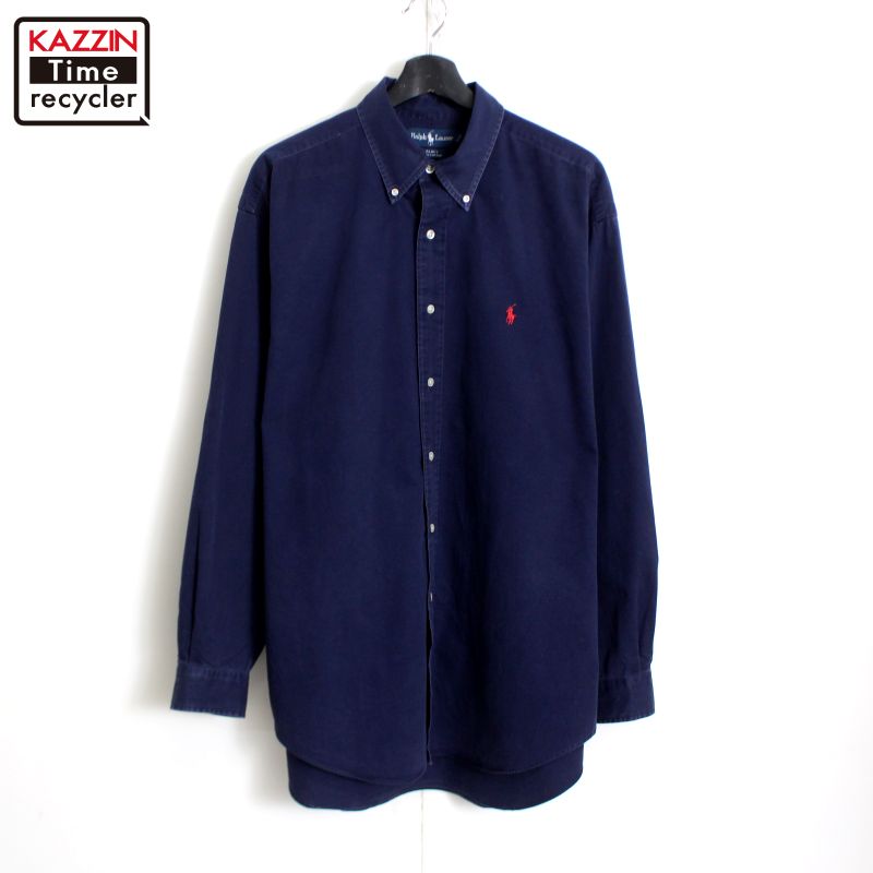 00s ラルフローレン RALPH LAUREN ボタンダウン 長袖シャツ 古着 ★ メンズ 表記Lサイズ ネイビーのサムネイル