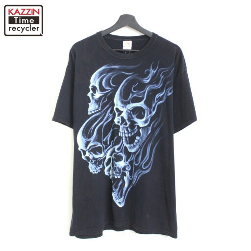 00s Fruit of the Loom スカル 半袖Tシャツ 古着 ★ メンズ 表記XLサイズ ブラック 00s Fruit of the Loom スカル 半袖Tシャツ 古着 ★ メンズ 表記XLサイズ ブラック
