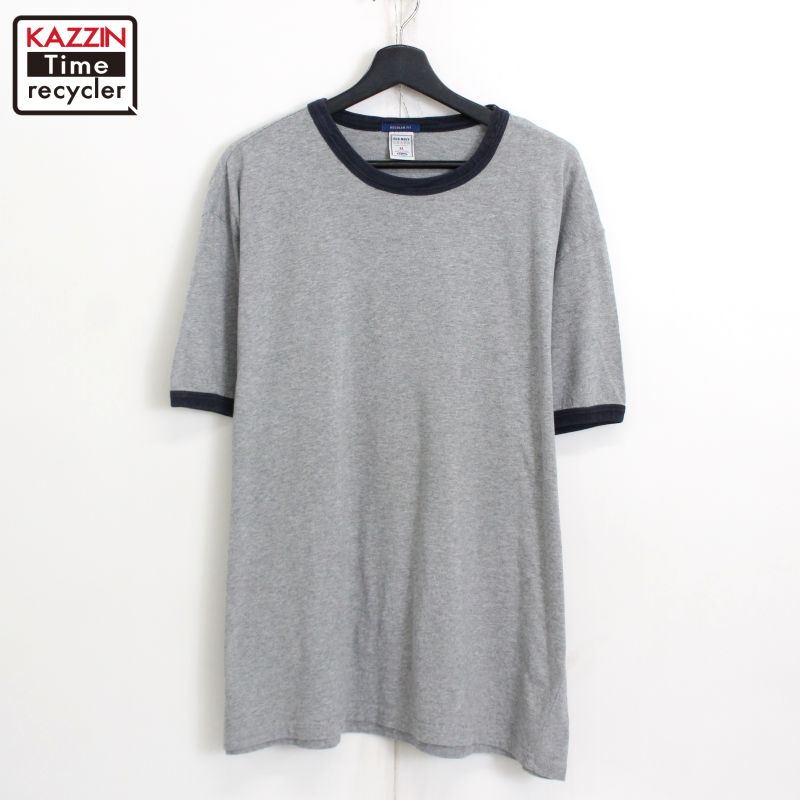 00s オールドネイビー OLD NAVY 無地 リンガー 半袖Tシャツ 古着 ★ メンズ 表記XLサイズ グレー