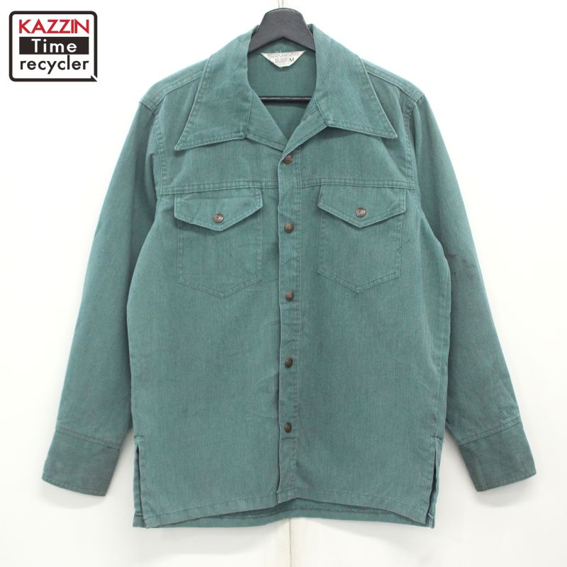 70s ヴィンテージ ジェイシーペニー J.C.Penney 無地 長袖シャツ ジャケット 古着 ★ メンズ 表記Mサイズ グリーン