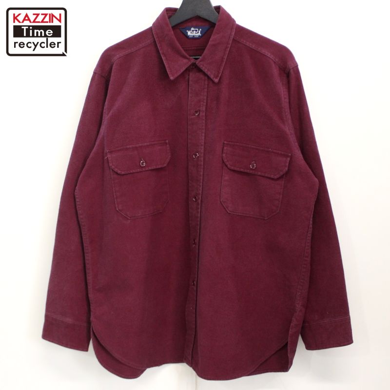 80s ヴィンテージ ウールリッチ WOOLRICH シャモアクロス 長袖シャツ 古着 ★ メンズ XLサイズ相当 ビッグサイズ オーバーサイズ ワインレッド