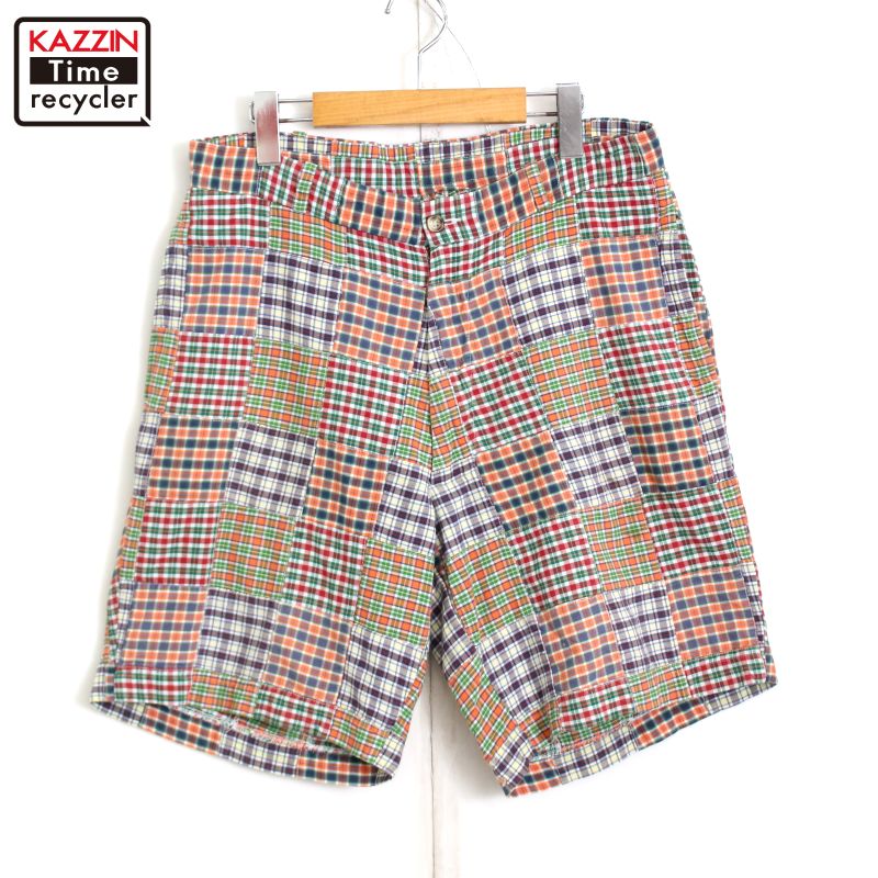P5倍! 90s ヴィンテージ ブルックスブラザーズ Brooks Brothers チェック柄 パッチワーク ショートパンツ 古着 ★ メンズ 表記34サイズ マルチカラー