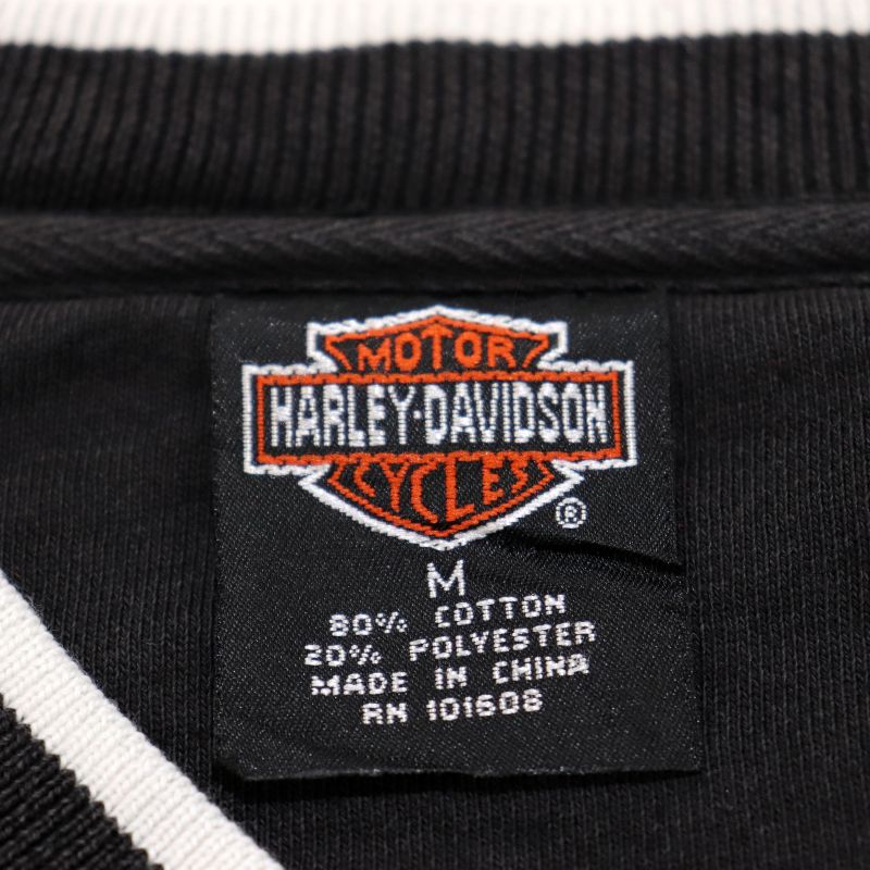 00s ハーレーダビッドソン HARLEY DAVIDSON Vネック スウェット トレーナー 古着 ★ メンズ 表記Mサイズ ブラック