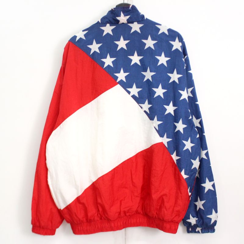 90s ヴィンテージ スターター STARTER 星条旗柄 USAオリンピック ナイロンジャケット 古着 ★ メンズ 表記XLサイズ レッド