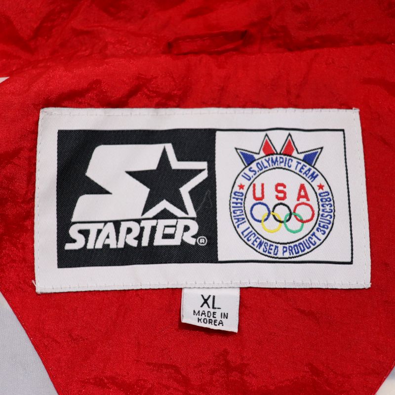 90s ヴィンテージ スターター STARTER 星条旗柄 USAオリンピック ナイロンジャケット 古着 ★ メンズ 表記XLサイズ レッド