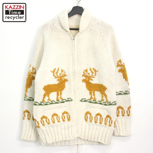 70s ヴィンテージ ヘラジカ柄 カウチンセーター 古着 ★ メンズ Lサイズ相当 ホワイト 70s ヴィンテージ ヘラジカ柄 カウチンセーター 古着 ★ メンズ Lサイズ相当 ホワイト