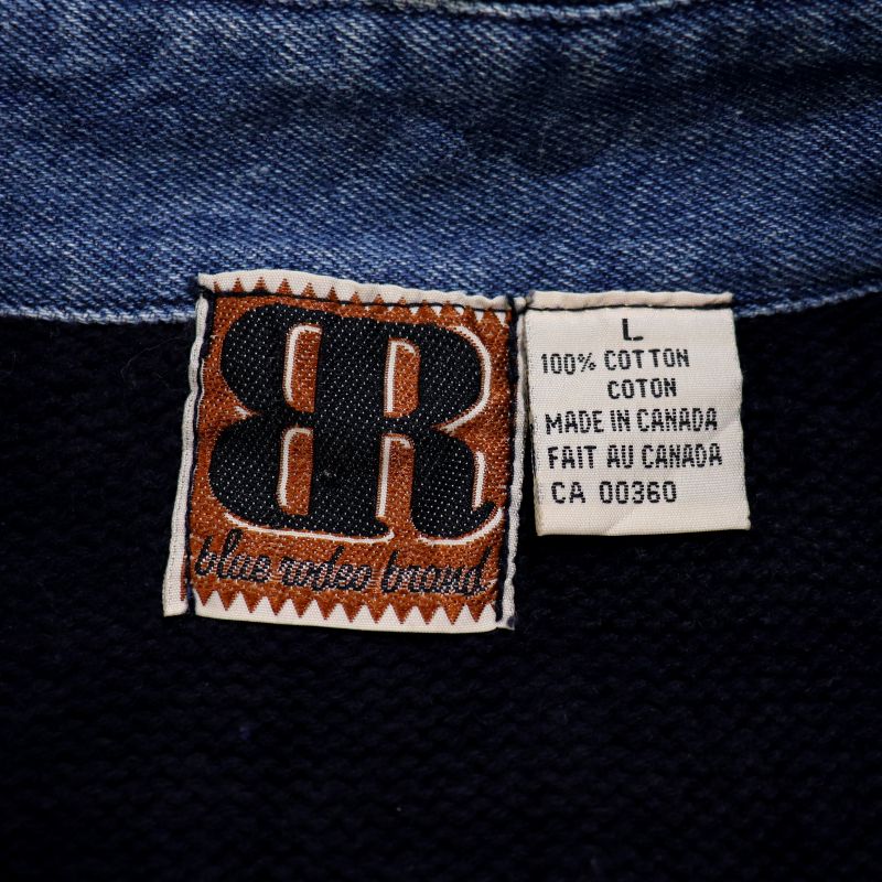 80s ヴィンテージ デニム切り替え ポロシャツ コットン ニットセーター 古着 ★ メンズ 表記Lサイズ ネイビー