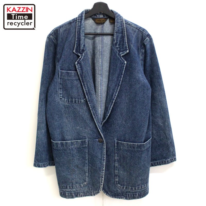 楽天Vintage古着屋 KAZZINTimerecycler80s ヴィンテージ エディー・バウアー Eddie Bauer 黒タグ デニム テーラードジャケット 古着 ★ レディース 表記Mサイズ ネイビー