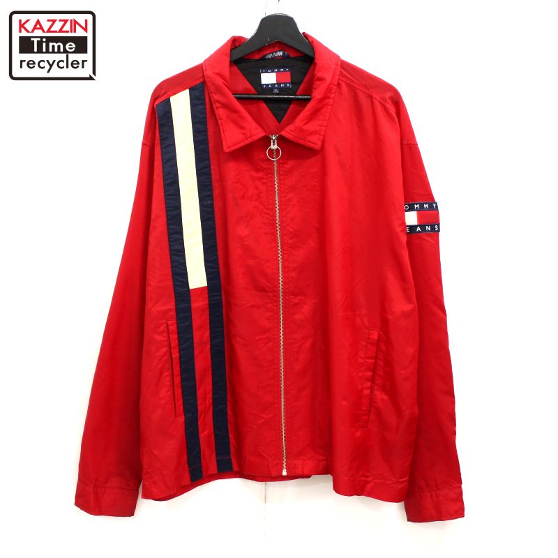 P5倍! 90s ヴィンテージ トミーヒルフィガー TOMMY HILFIGER レーシング ナイロンジャケット 古着 ★ メンズ 表記XLサイズ レッド