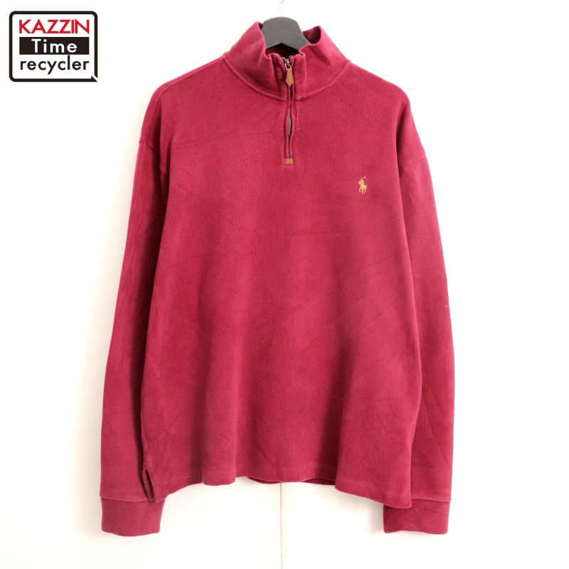 00s ラルフローレン RALPH LAUREN ハーフジップ ニットセーター 古着 ★ メンズ 表記Lサイズ バーガンディ
