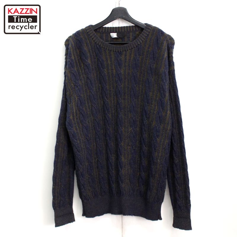 P10倍! 90s ヴィンテージ ケーブル編み アルパカ ニットセーター 古着 ★ メンズ 表記Mサイズ ネイビー