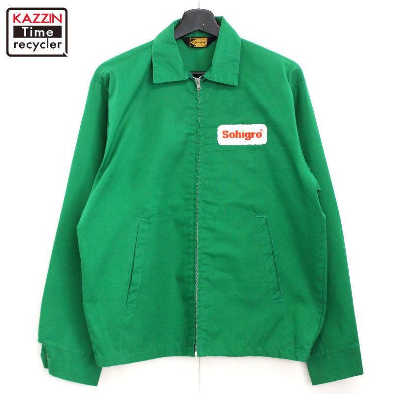 70s ヴィンテージ K-BRAND ワッペン ワーク ジャケット 古着 ★ メンズ 表記Mサイズ グリーン
