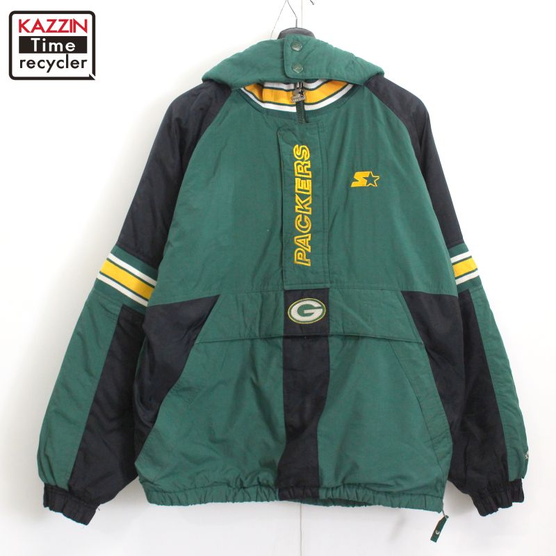 90s NFL ヴィンテージ スターター STARTER グリーンベイ・パッカーズ ハーフジップ プルオーバー パデットジャケット 古着 ★ メンズ 表記XLサイズ グリーン