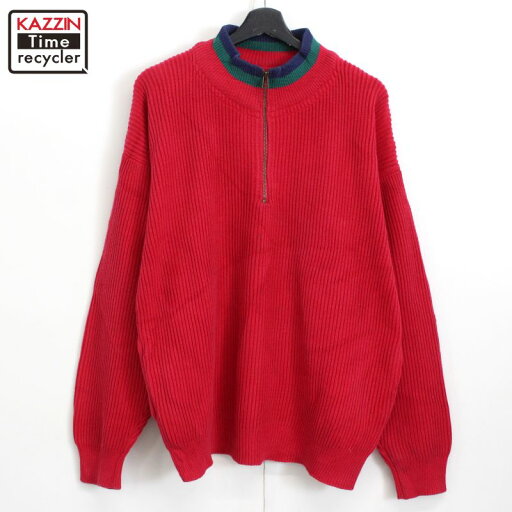 90s ヴィンテージ エディー・バウアー Eddie Bauer 黒タグ ハーフジップ プルオーバー リブ編み コットン ニットセーター 古着 ★ メンズ 表記Mサイズ レッド 90s ヴィンテージ エディー・バウアー Eddie Bauer 黒タグ ハーフジップ プルオーバー リブ編み コットン ニットセーター 古着 ★ メンズ 表記Mサイズ レッド