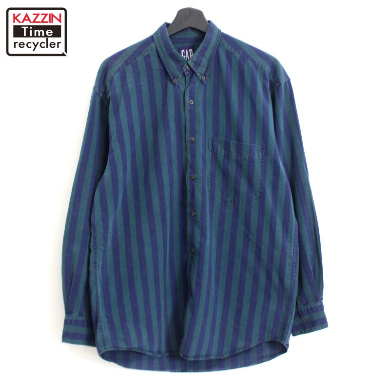90s ヴィンテージ ギャップ GAP ストライプ柄 ボタンダウン 長袖シャツ 古着 ★ メンズ Lサイズ相当 ネ..