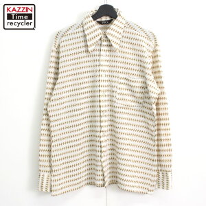 70s ヴィンテージ ジェイシーペニー J.C.Penney 総柄 長袖シャツ 古着 ★ メンズ 表記Lサイズ ホワイト