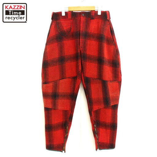 50s ヴィンテージ チェック柄 ウール 裾リメイク ジョッパーズパンツ 古着 ★ メンズ Sサイズ相当 レッド 50s ヴィンテージ チェック柄 ウール 裾リメイク ジョッパーズパンツ 古着 ★ メンズ Sサイズ相当 レッド