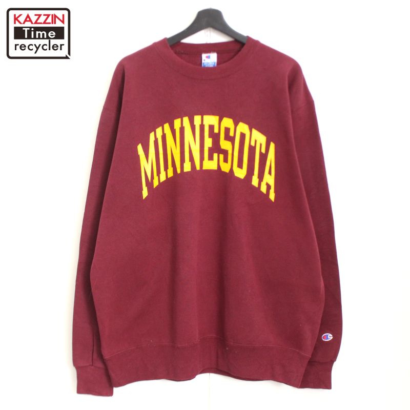 90s USA製 ヴィンテージ チャンピオン Champion カレッジプリント スウェット トレーナー 古着 ★ メンズ 表記XXLサイズ バーガンディ