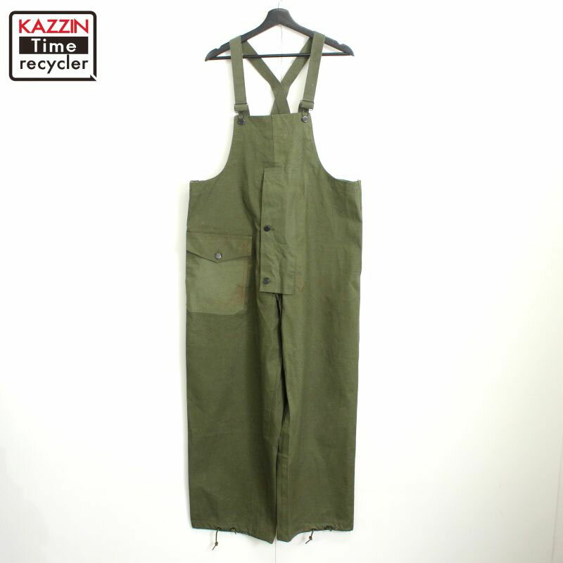 40s ~50s USA製 ヴィンテージ U.S.NAVY コットン デッキパンツ レイン オーバーオール 古着 ★ メンズ 表記Sサイズ カーキ