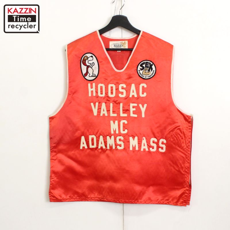 P10倍! 60s ヴィンテージ ベイツ BATES レーシング サテン ベスト 古着 ★ メンズ 表記Lサイズ レッド