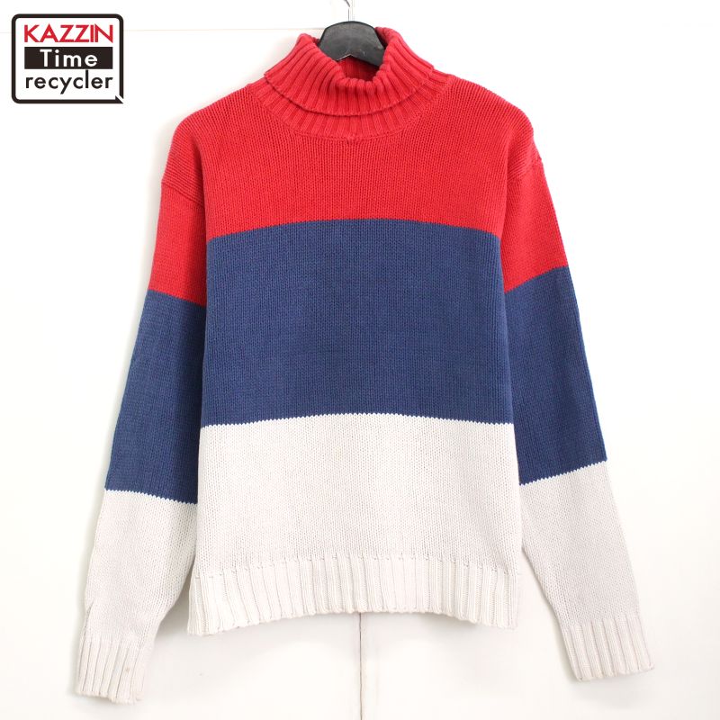 乐天商城 - 90s ヴィンテージ ギャップ GAP 3トーンカラー ハイネック ニットセーター 古着 ★ メンズ 表記Sサイズ レッド・ブルー・ホワイト
