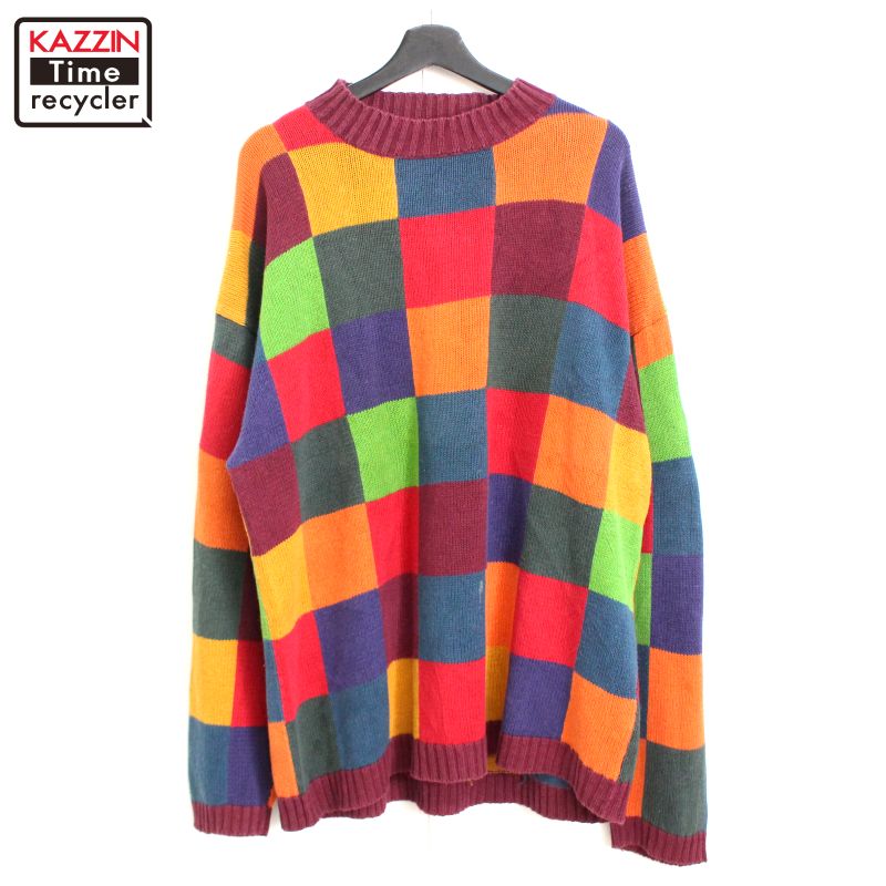 P10倍! 90s ヴィンテージ COSI モックネック ニットセーター 古着 ★ メンズ 表記XLサイズ マルチカラー
