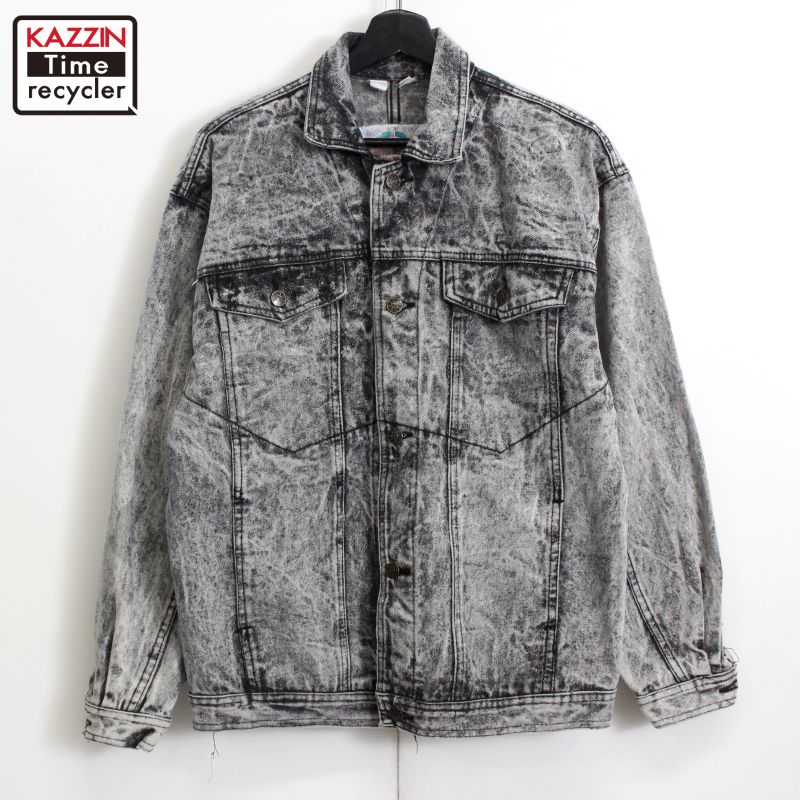 Rakuten - 90s ヴィンテージ ケミカルウォッシュ デニムジャケット 古着 ★ メンズ 表記Lサイズ ブラック