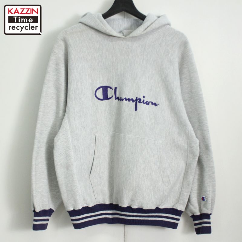 エントリーでP10倍! 90s USA製 ヴィンテージ チャンピオン Champion リバースウィーブスウェットパーカー 古着 ★ メンズ 表記Lサイズ グレー