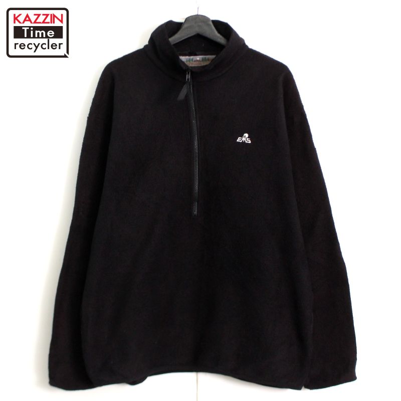 90s USA製 ヴィンテージ EMS ワンポイント 胸刺? ハーフジップ フリースジャケット 古着 ★ メンズ 表記Lサイズ ブラック