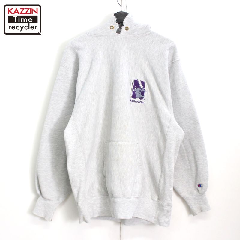 90s USA製 ヴィンテージ チャンピオン Champion ノースウェスタン カレッジ リバースウィーブスウェットパーカー 古着 ★ メンズ 表記XXLサイズ グレー
