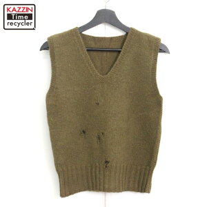 40s USA製 ヴィンテージ U.S.ARMY アメリカンレッドクロス Vネック ウール ニットベスト 古着 ★ メンズ ~XSサイズ相当 カーキ