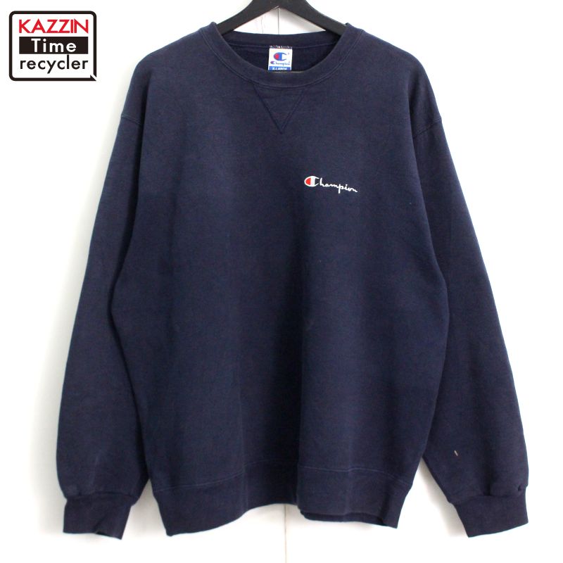 Rakuten - 90s ヴィンテージ チャンピオン Champion ワンポイント 胸刺? スウェット トレーナー 古着 ★ メンズ 表記XLサイズ ネイビー