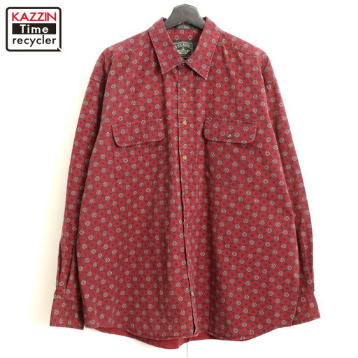エントリーでP10倍! 90s ヴィンテージ ドッカーズ DOCKERS 総柄 コットン 長袖シャツ 古着 ★ メンズ 表記Lサイズ レッド エントリーでP10倍! 90s ヴィンテージ ドッカーズ DOCKERS 総柄 コットン 長袖シャツ 古着 ★ メンズ 表記Lサイズ レッド