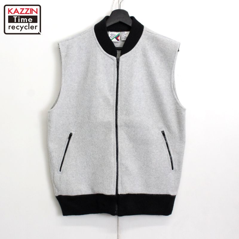 80s ヴィンテージ 無地 フルジップ フリース ベスト 古着 ★ メンズ 表記Mサイズ ライトグレー