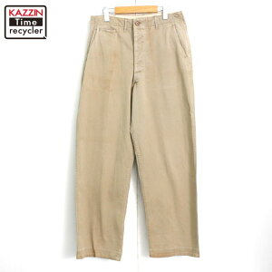 40s ~50s USA製 ヴィンテージ U.S.ARMY M-45 チノトラウザー パンツ 古着 ★ メンズ XLサイズ相当 ビッグサイズ オーバーサイズ ベージュ