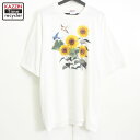 90s ヴィンテージ Hanes ひまわり プリント 半袖Tシャツ 古着 ★ メンズ 表記XLサイズ ホワイト