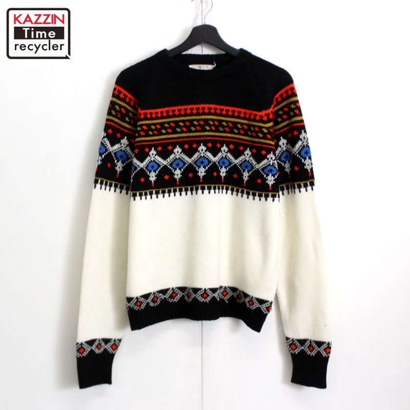 70s ヴィンテージ Norbegian ノルディック柄 ニットセーター 古着 ★ メンズ 表記Mサイズ マルチカラー(4)