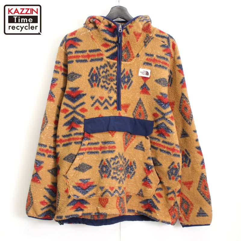 P5倍! 00s ノースフェイス THENORTHFACE 総柄 プルオーバー フリースジャケット 古着 ★ メンズ 表記Lサイズ ブラウン・マルチカラー