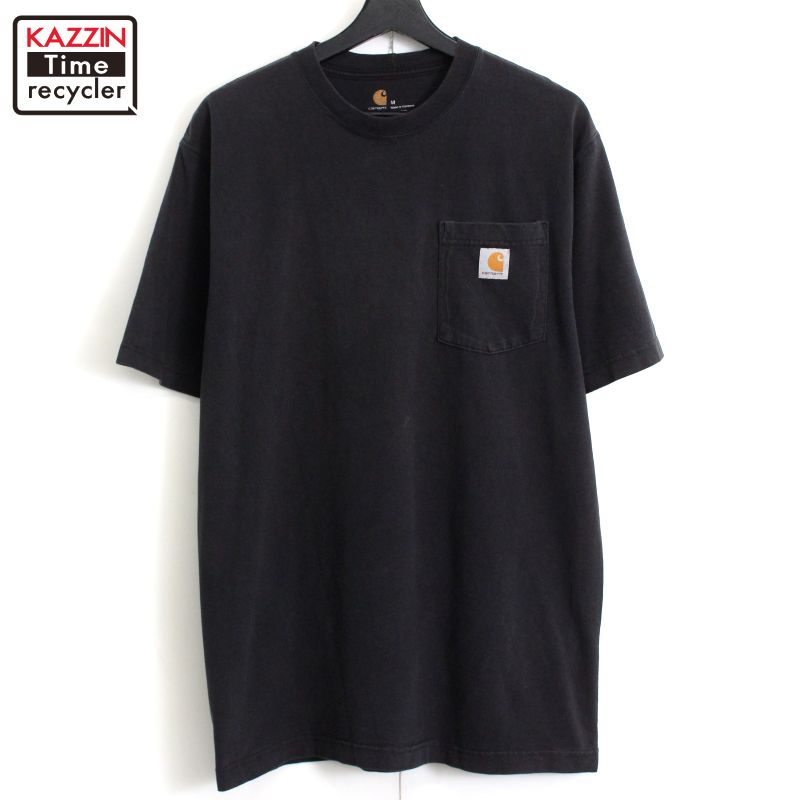 P10倍! 00s カーハート Carhartt フェード ポケット 半袖Tシャツ 古着 ★ メンズ 表記Mサイズ ブラック